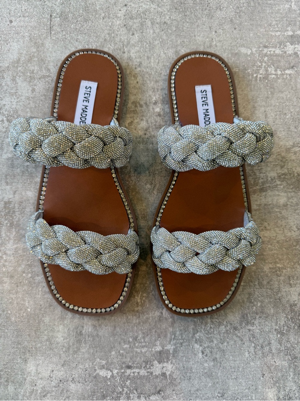 Steve Madden Newbie Rhinestone Braided Slide Sandals
